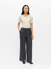 Load image into Gallery viewer, Object Lisa check wide leg trouser Dark Grey Melon Blue Brown
