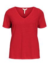 Load image into Gallery viewer, Object Thea linen blend V neck T Poinsettia - CW CW 
