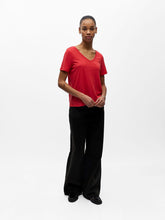 Load image into Gallery viewer, Object Thea linen blend V neck T Poinsettia - CW CW 
