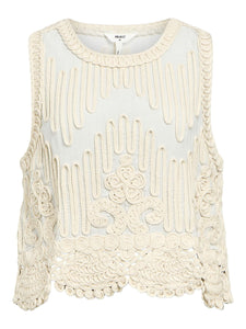 Object Prima corded lace ornate top Sandshell