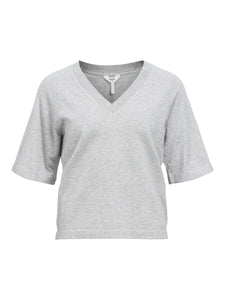 Object Thess v neck short sleeve knit Light Grey Melange