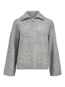 Object Diana zip neck knit Medium Grey Melange
