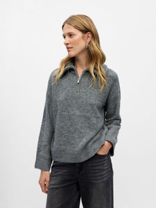 Object Diana zip neck knit Medium Grey Melange