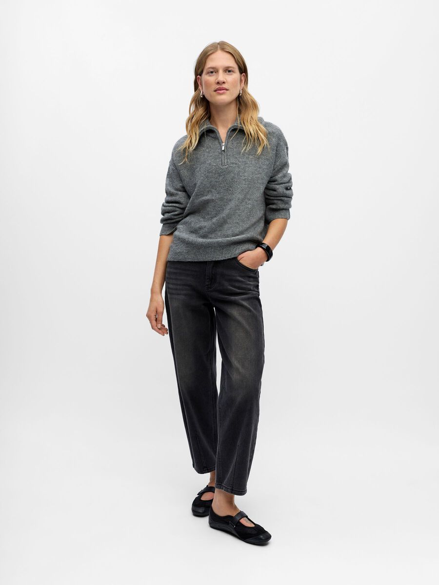 Object Diana zip neck knit Medium Grey Melange