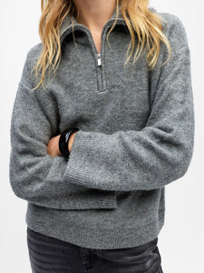 Object Diana zip neck knit Medium Grey Melange