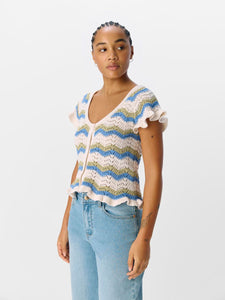 Object Lula pointelle zig zag knit top White Sand Multi