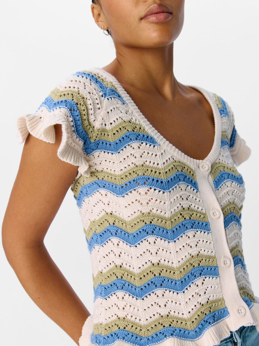 Object Lula pointelle zig zag knit top White Sand Multi