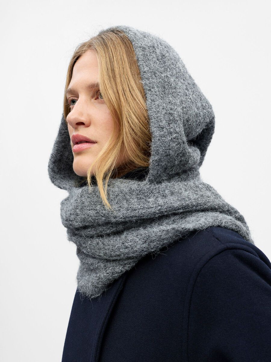 Object Milu hooded knit scarf Med Grey Melange