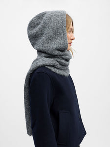 Object Milu hooded knit scarf Med Grey Melange