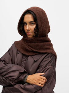 Object Milu hooded knit scarf Seal Brown