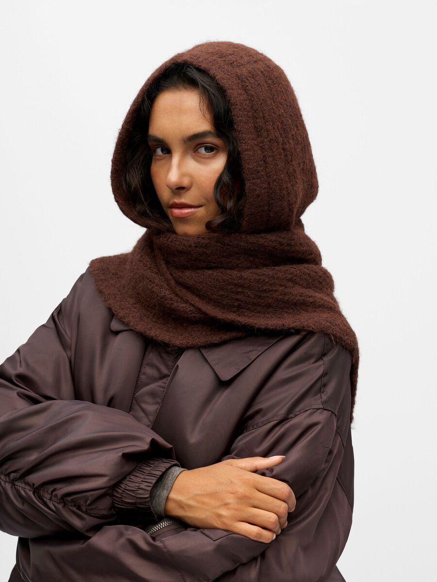 Object Milu hooded knit scarf Seal Brown