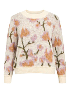 Object Lucie intarsia floral jumper White Sand Multi