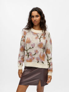 Object Lucie intarsia floral jumper White Sand Multi