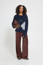 Load image into Gallery viewer, Ichi Bayana argyle jacquard jumper Total Eclipse
