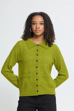 Load image into Gallery viewer, Ichi Dasila collar detail cardigan Calla Green
