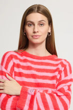 Load image into Gallery viewer, Ichi Blush relaxed sweater Poinsetta Stripe
