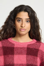 Load image into Gallery viewer, Ichi Helena checked jacquard knit jumper Fruit Dove
