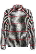 Load image into Gallery viewer, Ichi Kamara linear stripe jacquard knit Black White Red
