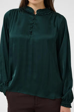 Load image into Gallery viewer, Part Two Caterina dull satin ruffle neck blouse Green Gables
