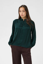Load image into Gallery viewer, Part Two Caterina dull satin ruffle neck blouse Green Gables

