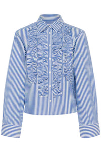 Part Two Pranvera pinstripe ruffle front shirt Amparo Blue Stripe