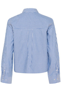 Part Two Pranvera pinstripe ruffle front shirt Amparo Blue Stripe