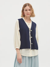 Load image into Gallery viewer, Nice Things Knitted linen blend button waistcoat Navy
