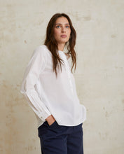 Load image into Gallery viewer, Yerse Ric Rac edging detail two fabric cotton shirt White
