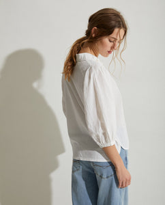 Yerse Romantic shirred shoulder yoke detail linen blouse White