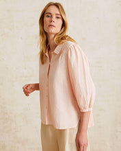 Load image into Gallery viewer, Yerse Romantic shirred shoulder yoke detail linen blouse Pale Pink
