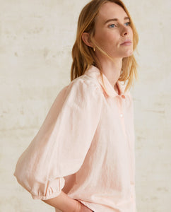 Yerse Romantic shirred shoulder yoke detail linen blouse Pale Pink