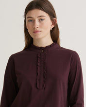 Load image into Gallery viewer, Yerse Woven frill detail jersey shirt Aubergine
