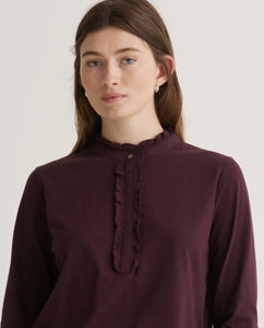 Yerse Woven frill detail jersey shirt Aubergine