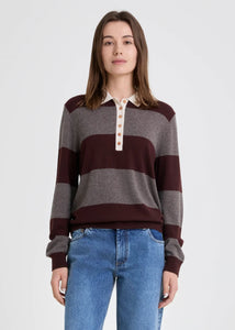 Yerse Striped knit rugby knit Chocolate Bordeaux