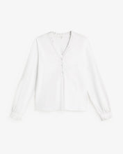 Load image into Gallery viewer, Yerse Ruffle neckline jersey shirt White
