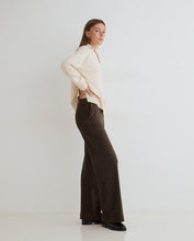 Load image into Gallery viewer, Yerse Fluid knit wide leg corduroy trouser Dark Brown
