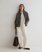 Load image into Gallery viewer, Yerse Boiled wool check jacket Chocolate Ecru
