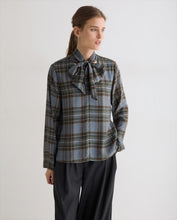 Load image into Gallery viewer, Yerse Plaid print pussy bow tie blouse Multi colour
