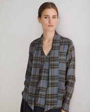 Load image into Gallery viewer, Yerse Plaid print pussy bow tie blouse Multi colour
