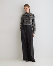 Load image into Gallery viewer, Yerse Plaid print pussy bow tie blouse Multi colour
