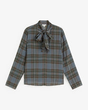 Load image into Gallery viewer, Yerse Plaid print pussy bow tie blouse Multi colour
