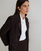 Load image into Gallery viewer, Yerse Suede leather single breasted Blazer Chocolate
