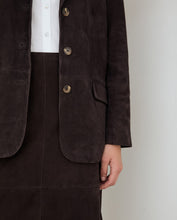 Load image into Gallery viewer, Yerse Suede leather single breasted Blazer Chocolate
