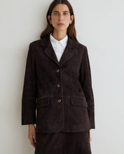 Load image into Gallery viewer, Yerse Suede leather single breasted Blazer Chocolate
