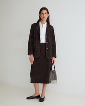Load image into Gallery viewer, Yerse Suede leather single breasted Blazer Chocolate
