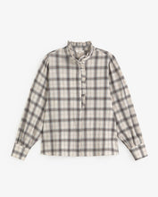 Load image into Gallery viewer, Yerse Woven check shirt with ruffles Ecru

