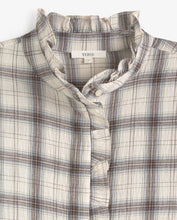 Load image into Gallery viewer, Yerse Woven check shirt with ruffles Ecru
