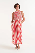 Load image into Gallery viewer, Compañia fantastica Striped shirred dress Red White
