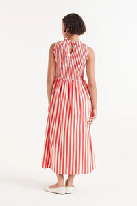 Compañia fantastica Striped shirred dress Red White