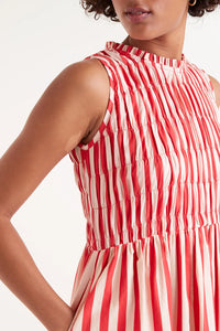 Compañia fantastica Striped shirred dress Red White